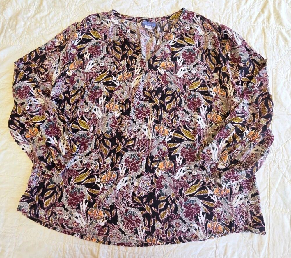 Laura Scott Women's XL Blouse Floral Peasant Top Prairie Romantic 100% Rayon